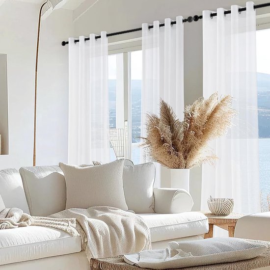 PolkaHome Gordijnen voor de slaapkamer, 140 x 210 cm, gordijnen voor de woonkamer, glazen gordijnen voor moderne ramen transparante gordijnen met ringen, elegant en veelzijdig, 2 stuks