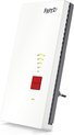 Witte FRITZ!Repeater 2400 met rood 'Connect' knopje, FRITZ! logo en WiFi signaal indicatoren.