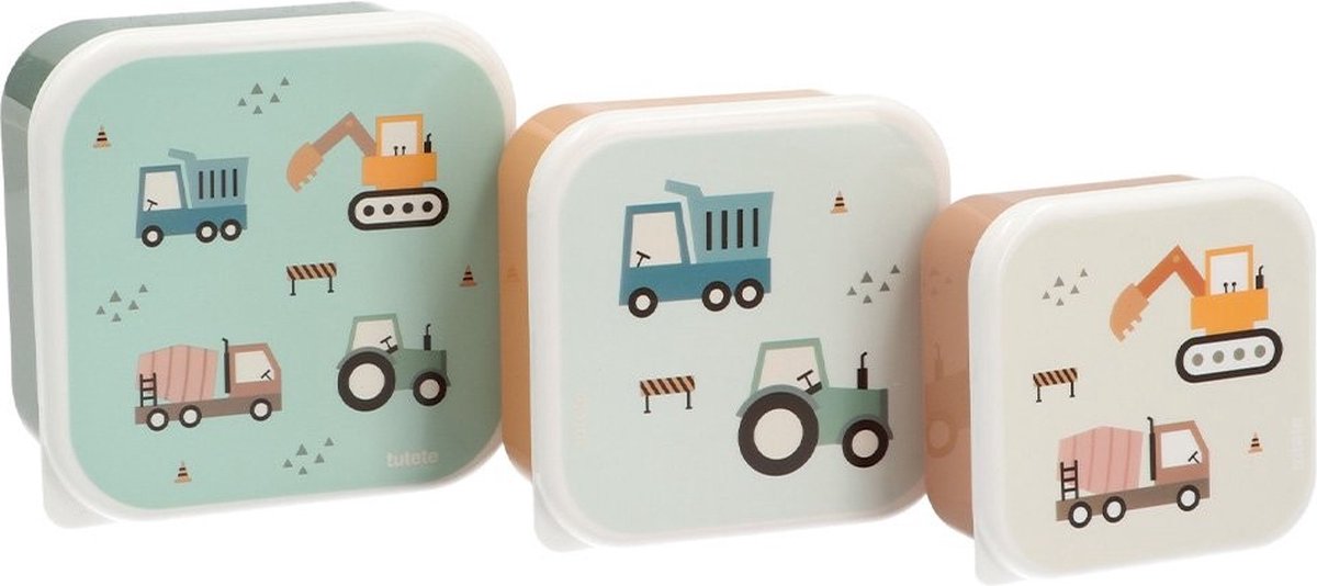 Tutete - snackboxjes set 3 stuks - Tractor werkvoertuigen