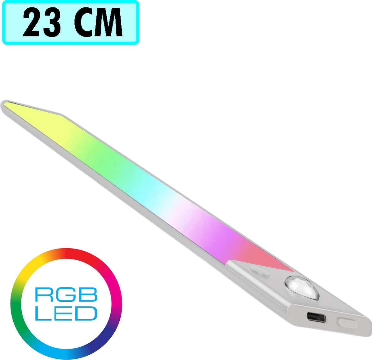 Kastverlichting met bewegingssensor – RGB LED - 23 cm Zilver - Ledlamp met bewegingssensor - LED Onderbouwverlichting -Keukenverlichting onderbouw led - Onderbouw verlichting keuken - Keukenverlichting - Trapverlichting - Led Strip – Led Lamp