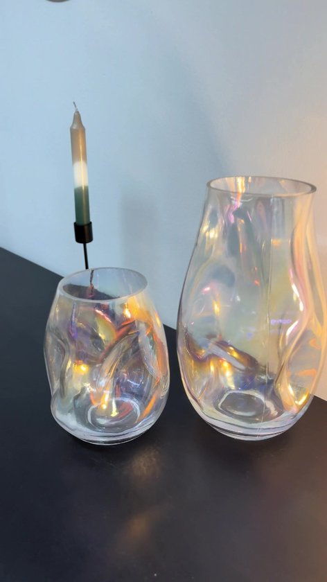 QUVIO Vase en Verres - Design échancré - Vases décoratifs - Vase à fleurs - Vase en nacre - Taille L - Glas - Irisé