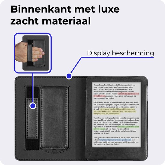 Hoesje Geschikt voor Kobo Clara Colour Hoesje Leer Luxe Bescherm Case - Hoes Geschikt voor Kobo Clara Colour Leren Hoes Book Cover - Zwart van Hoesje  — afbeelding 5
