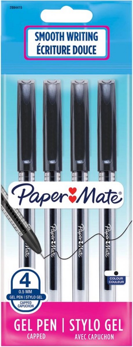 Paper Mate-gelpennen | Gladde naaldpunt (0,5 mm) | Zwart | 4 stuks