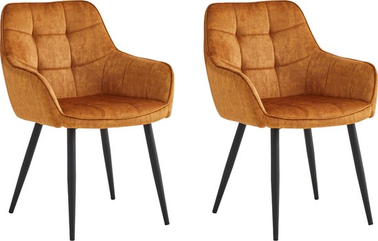 Colenis® - Chaise de salle à manger Oriana - Lot de 2 - Jaune ocre - Velours Adoré - Industriel - Avec accoudoir