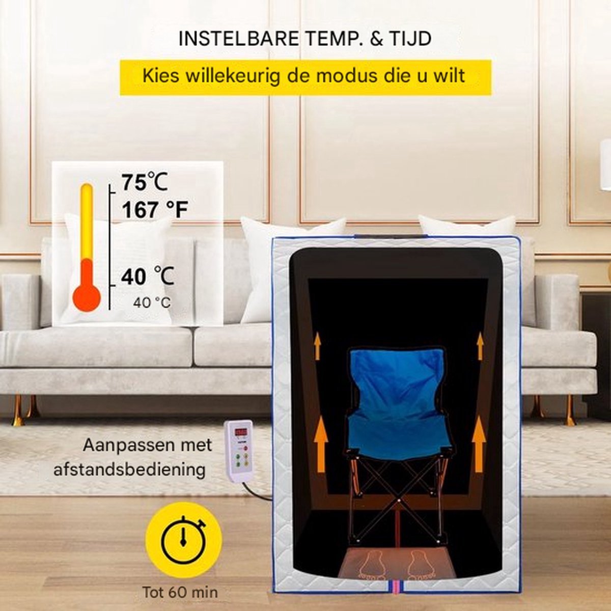 Happiq Luxe mobiele sauna - Inclusief opvouwbare stoel thumbnail 2