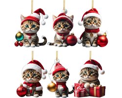 SNQ 6/7 kerstballen kat- grappige kerstballen- kerstboomversiering kat- kitten kerstboom suspenddecoratie- 2D acryl grappige kat kerstboom ornament Image