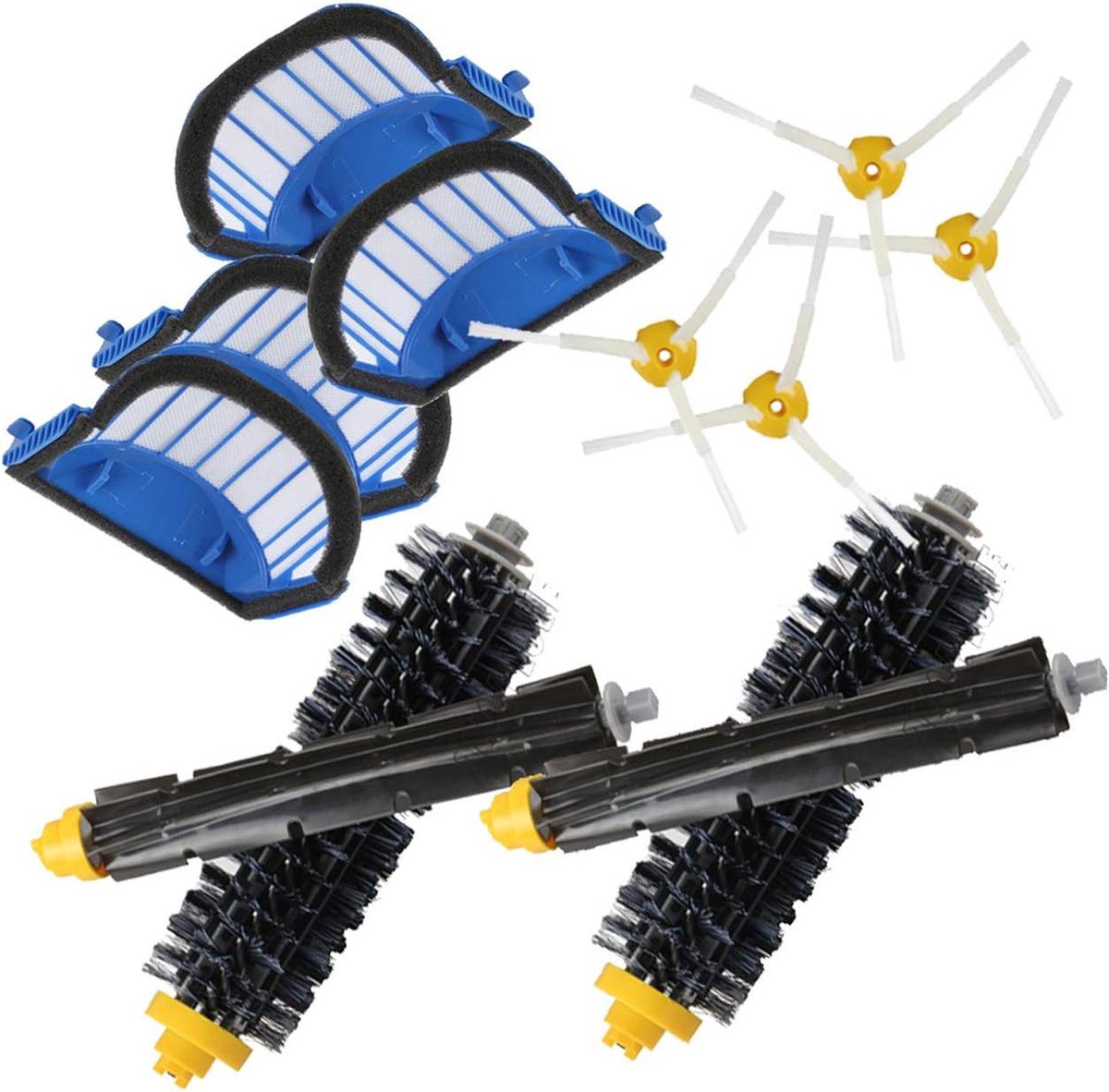 Accessoireset geschikt voor iRobot Roomba 600 Series 620 630 650 660 stofzuiger, 4 stuks AeroVac blauw filter + 2 stuks hoofdzijborstel + 4 stuks zijborstel