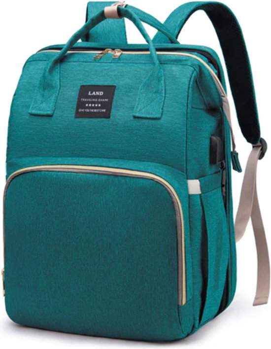 Luier- en Verzorgingstas - Baby Rug Tas met bed - Reis Rugzak - Grote Capaciteit - Jongens en Meisjes - luier tas - verzorgingstas baby - Uitschuifbaar Verschoon/ Slaap bedje – baby bed - Groen