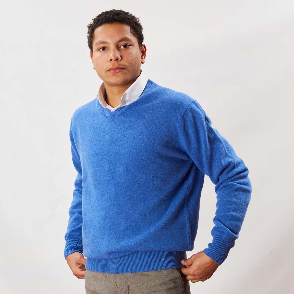 Osborne Knitwear Trui met V hals - Sweater heren in Lamswol - Pullover Heren - River - 5XL