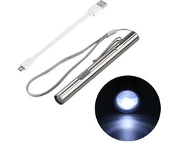 Zaklamp - Penlight - oplaadbare zaklamp - Mini - Led - Rvs Shell - Mini Lamp - Wit Licht - Outdoor - Camping - Auto - Lengte 12,8 cm