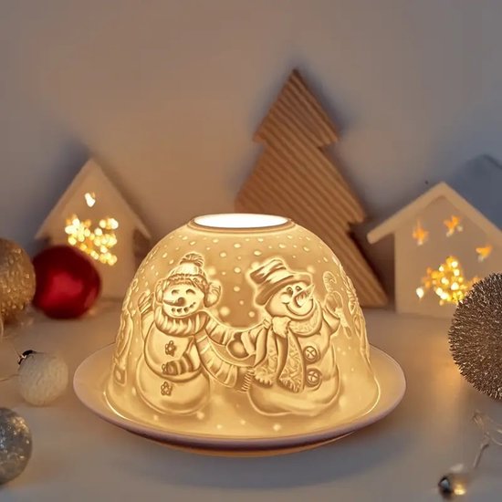 Candle Wisdom – Merry Christmas - Sneeuwpoppen - Porseleinen waxinelichthouder – Porseleinen theelichthouder - Porseleinen koepel – Sfeerlicht - Cadeau – Geschenk – Valentijn – Moederdag – Verjaardag – Kerst