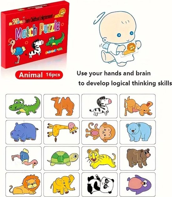 4-in-1 Educatieve Puzzelset voor Kinderen - Dagelijkse Voorwerpen, Voertuigen, Groenten, Fruit en Dieren - 64-delige Match Puzzel - Ontwikkeling van Hand-oog Coördinatie en Cognitieve Vaardigheden - Geschikt voor Kinderen van 0-3 Jaar van $ — afbeelding 3