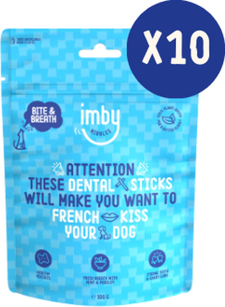 Imby Dental Sticks Hondensnacks - 10 X 100 gr - Hondensnoepjes met munt en peterselie - kauwstaafjes Hond - Kauwsnacks voor hond - Hypoallergeen - 1kg