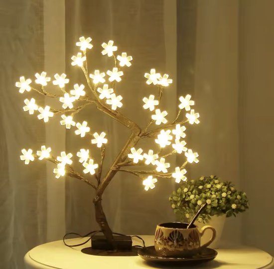 Éclairage d'ambiance de Noël - Noël de fleurs de cerisier - Bonsaï LED - Lampe élégante - Sapin de Noël LED - Éclairage LED de fleurs artificielles - 17 pouces - USB - Lampe LED de fleurs de cerisier - Decor Home