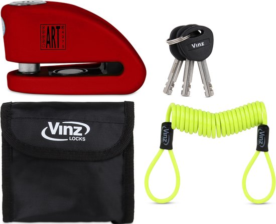 VINZ Pico Schijfremslot ART 4 Gekeurd met Alarm - Inclusief Tasje & Reminderkabel - Automatisch geactiveerd Alarm - Motorslot Remschijfslot ART 4 goedgekeurd voor de Verzekering - Rood van VINZ — afbeelding 2