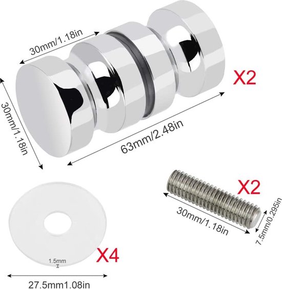 JGS ® Boutons de porte doubles pour Portes de douche de Verres avec finition brillante