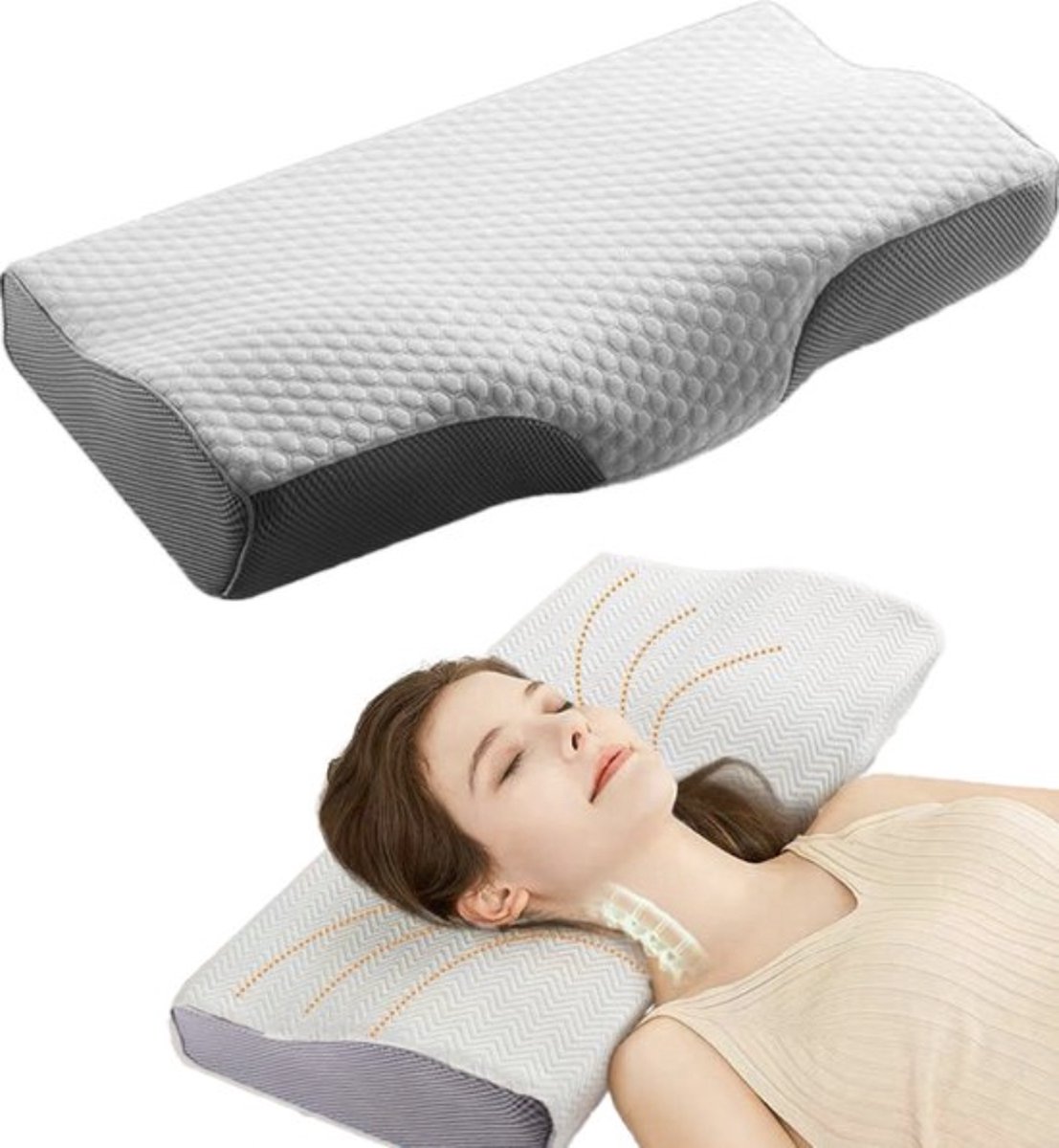 ZYLARO Traagschuim Hoofdkussen - ergonomisch hoofdkussens - kingsize hoofdkussens voor zij-, rug- en buikslapers - Langzaam terugkaatsend traagschuim - Anti-snurkkussen zonder nekpijn