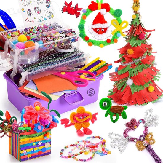 3000 stuks Knutselset voor kinderen DIY Knutselen Knutselkoffer Knutselbenodigdheden Materiaalset met pijpenragers puiloogjes Creatief Scrapbooking Knutselbox Knutselsets voor meisjes jongens 4 5 6 7