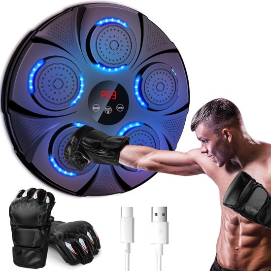 Wawofun Muziekboksmachine, led-wandboxen, doel: smart boxing trainingsuitrusting voor thuis, ondersteunt bluetooth 9 snelheidsmodi voor volwassenen en kinderen