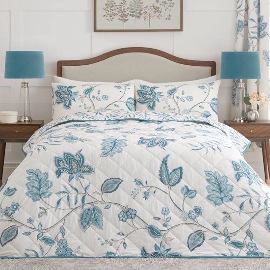 Dreams & Drapes - Dekbedovertrek met roze bloemen en vogels - tweepersoons beddengoed (200 x 200 cm) - omkeerbaar (2 motieven) - 3-delig - Vintage bloemen beddengoed in roze - lentetuin bloem