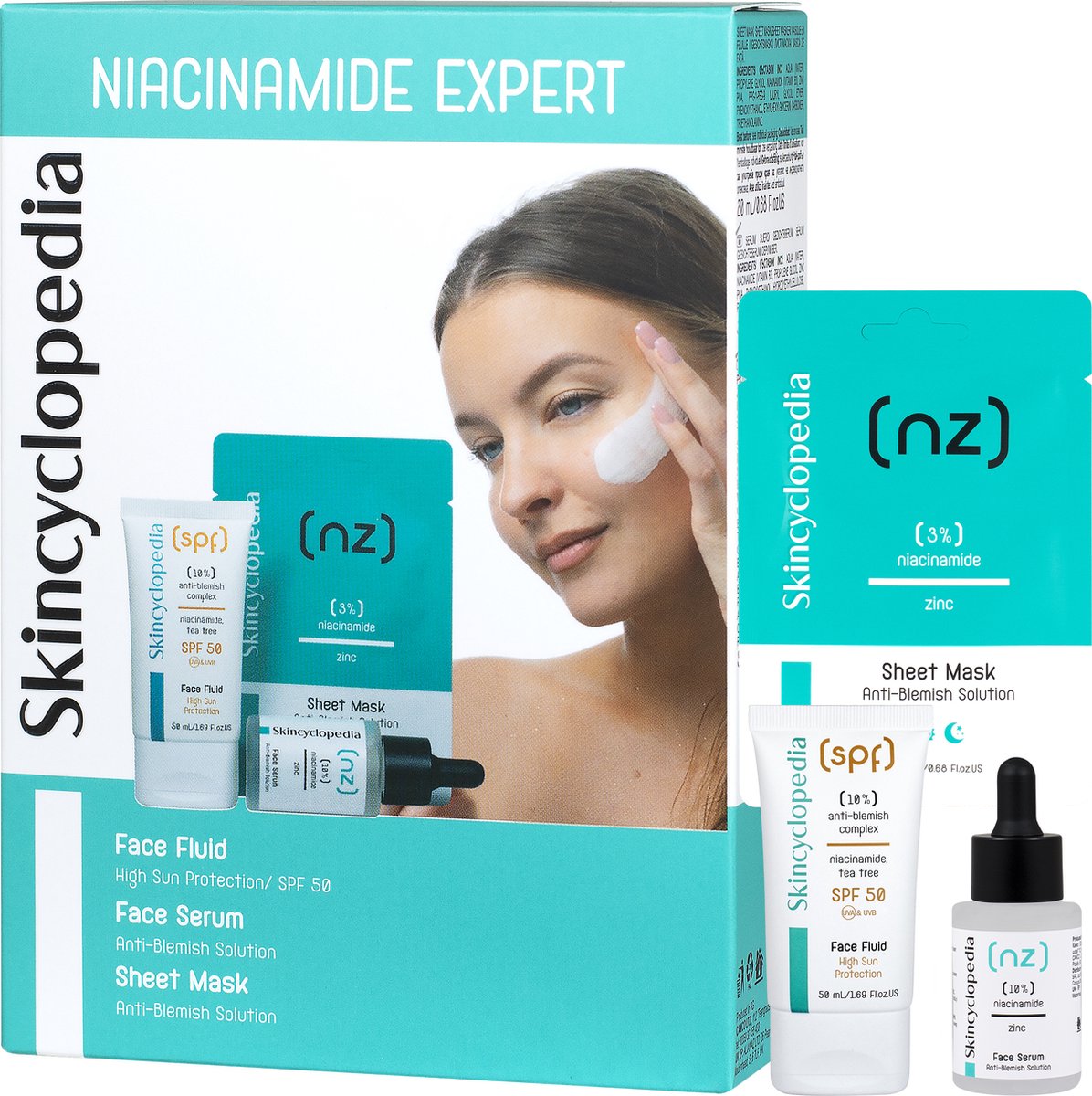 Goedkoopste Skincyclopdia | Cadeau set Niacinamide Expert Huidverzorgingscollectie| Sheet Mask 20ml Gezichtsserum 30ml SPF50 Face Fluid