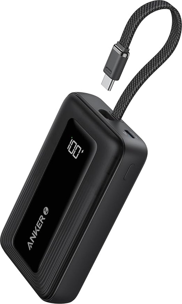 Anker Zolo Powerbank (20.000mAh - 30W - Geïntegreerde USB-C Kabel) - 1x USB-C & 1x USB-A Poort - Zwart - Compact & Draagbaar Ontwerp - Anker - €28,99