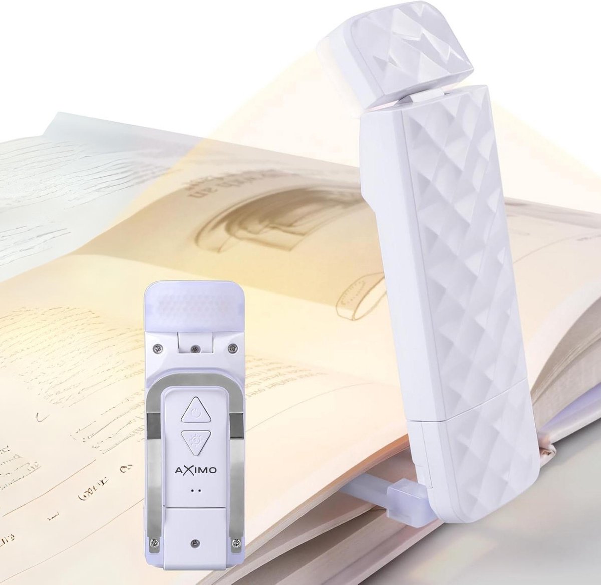 AXIMO Leeslamp Wit – Oplaadbare boeklamp USB – Klemlamp op boek – 5 helderheidsniveaus - Dimbaar – 3 lichtstanden wit, natuurlijk en warm wit licht - Leeslampje voor lezen in bed