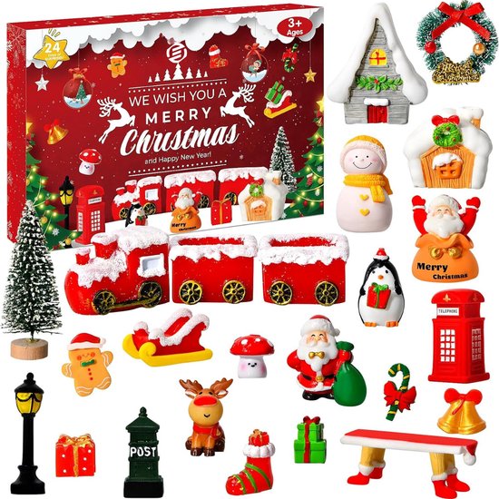 Equivera Adventskalender 2024 - Miniatuur Speelgoed 24 Stuks - Kerst Aftelkalender Beeldjes Set - Kerstcadeau voor Peuters, Jongens en Meisjes