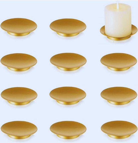Kaars Plaat Houder Kaars Tray - 11cm Ronde Ijzeren Plaat Gouden Kaarsenhouders Voor Pijler Kaarsen Set Van 12 Voetstuk Kaars Stand Inweder Kerst Kaars Schotel Voor LED & Wax Kaarsen Halloween Home
