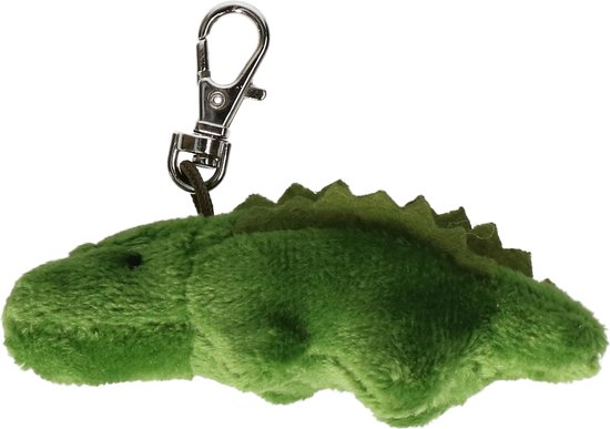 Groene pluche krokodil sleutelhanger met zilveren karabijnsluiting.