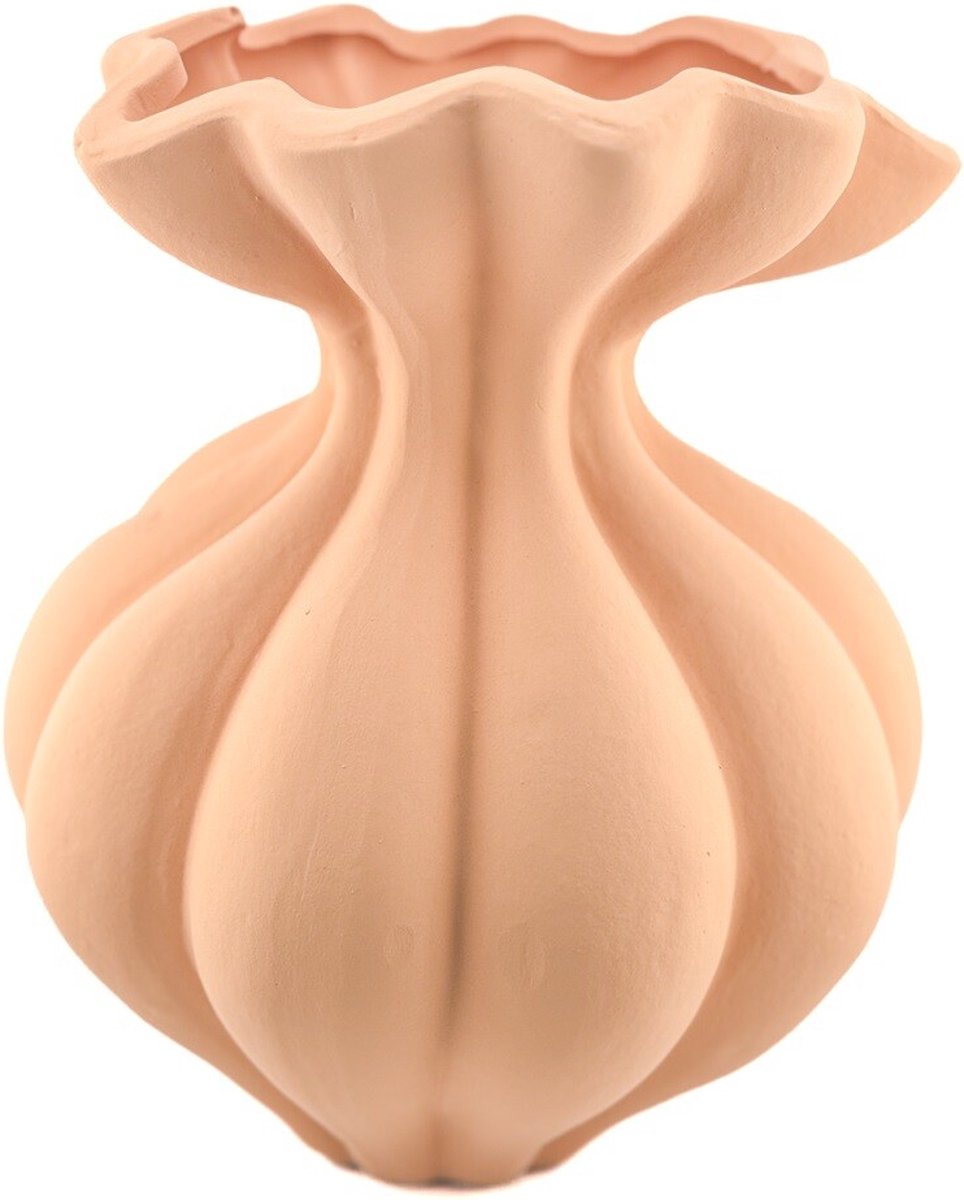 homebound by ky Aardewerk vaas organic sandstone | 21x21x26cm | bloemenvaas keramiek organisch oranje
