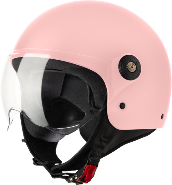 VINZ Duoro Casque Jet avec Visière / Casque Scooter / Casque Scooter Moustache / Casque Femme - Rose