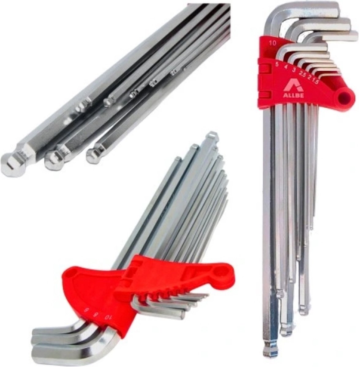 INBUS SLEUTELS MET INBUSKOGEL 1,5-10mm 9 STUKS EXTRA LANG