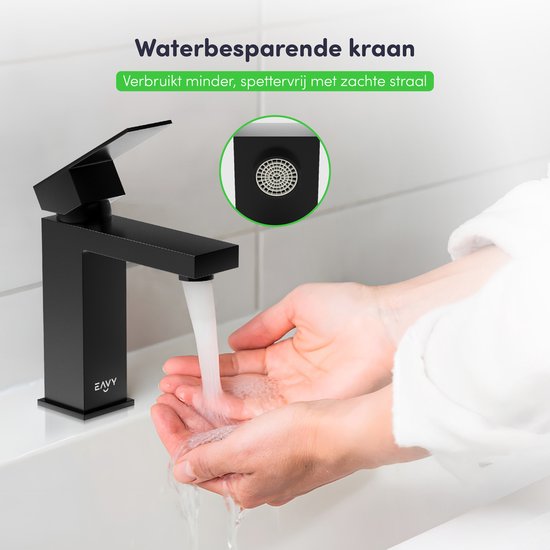 Robinet pour lavabo EAVY - Lavabo - Robinet - Salle de bain - Zwart - Tuyaux de raccordement inclus