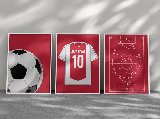 3-Liège Voetbal Poster Set Amsterdam - Posters personnalisés avec votre propre nom et numéro - 30 x 40 cm