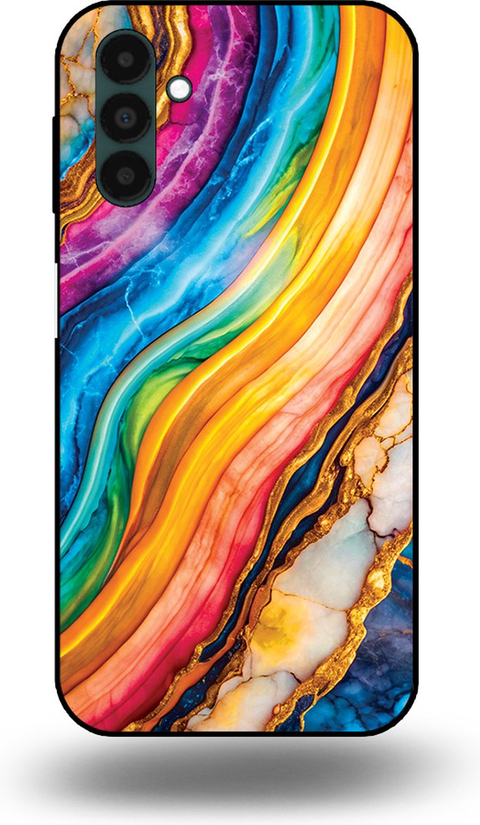 Smartphonica Telefoonhoesje Geschikt voor Samsung Galaxy A13 5G met Regenboog Goud Marmer Opdruk - TPU Backcover Case Rainbow Gold Marble Design geschikt voor Samsung Galaxy A13 5G