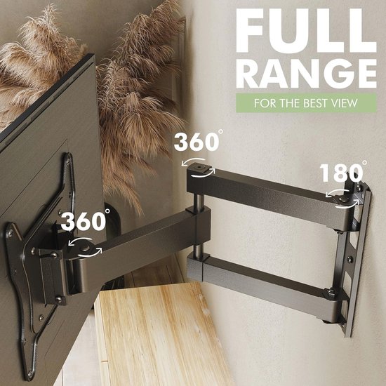 CoolBox Tv-muurbeugel 32-70 inch met lange scharnierarm. tot 50 kg gewicht, verstelbare helling (-15 °/ 15 °), niveauinstelling, draaibaar, compatibel met VESA-houders, zwart