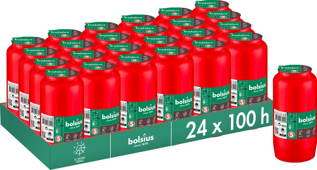 Bolsius Herdenkingslicht - Rood - 24 stuks - 100 Branduren - 4 Dagen