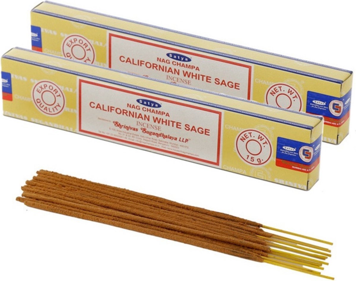 Satya Nag Champa wierrook stokjes Witte Salie geur - 30x - Lichaam in balans - Meditatie - staafjes van 21 cm Multi