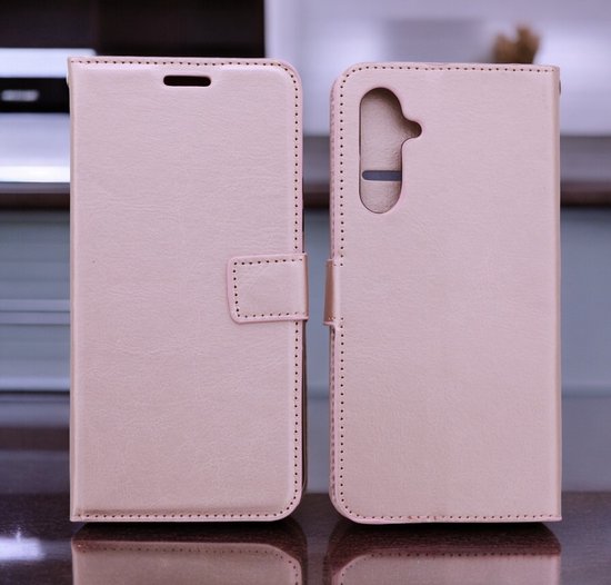 Bookcase Convient pour : Samsung Galaxy A16 - Or rose - étui portefeuille - Couverture de livre + 1x film de protection d'écran