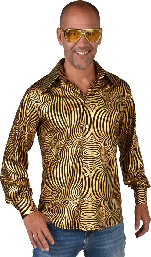 Magic By Freddy's - Costume années 80 et 90 - Chemise disco éblouissante Goud Man - Or - XXL - Déguisements - Déguisements