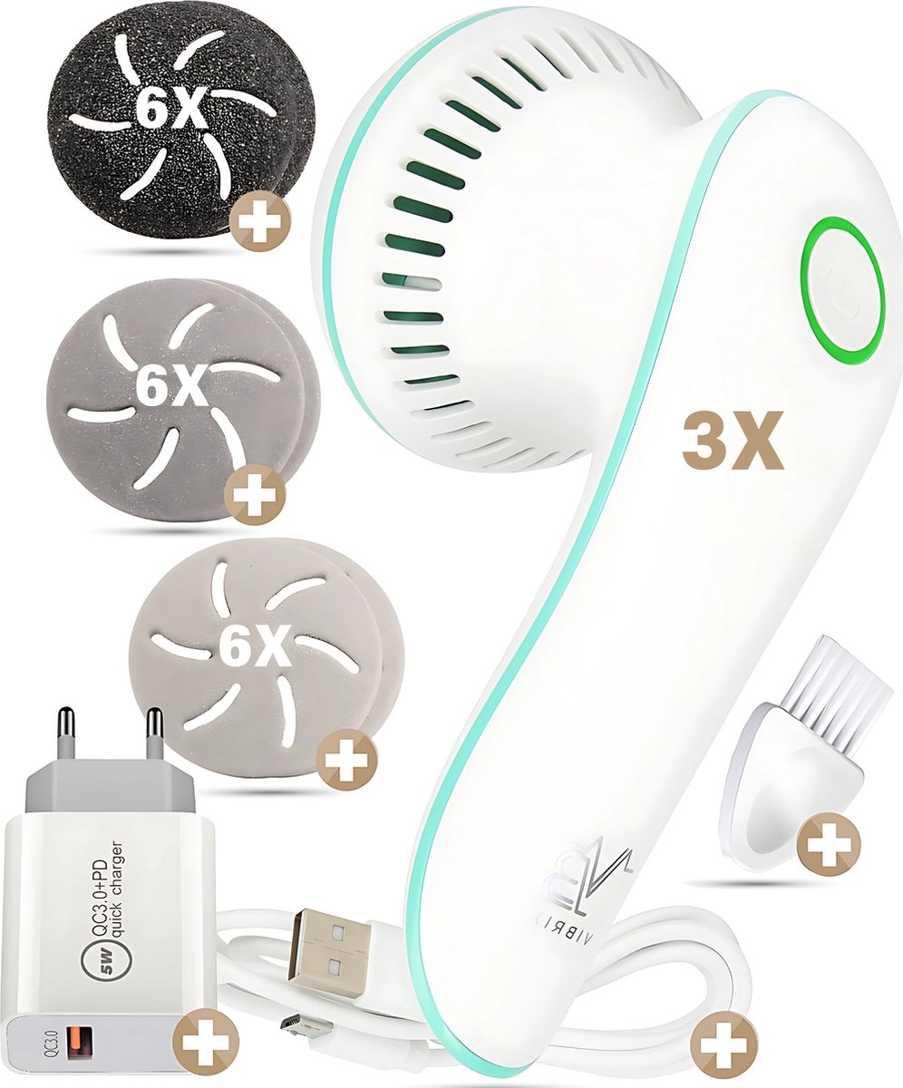 Goedkoopste 3x Vibrix® 3.0 6x vijlschijven set - Elektrische eelt verwijderaar met stofzuigsysteem - Krachtigste motor op de markt - USB oplaadbaar - Professionele eeltverwijderaar - Voetvijl