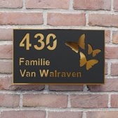 Plaque signalétique de porte d'entrée - Plaque d'immatriculation de maison - Papillon rectangulaire - 25x15 - noir/or - montage aveugle