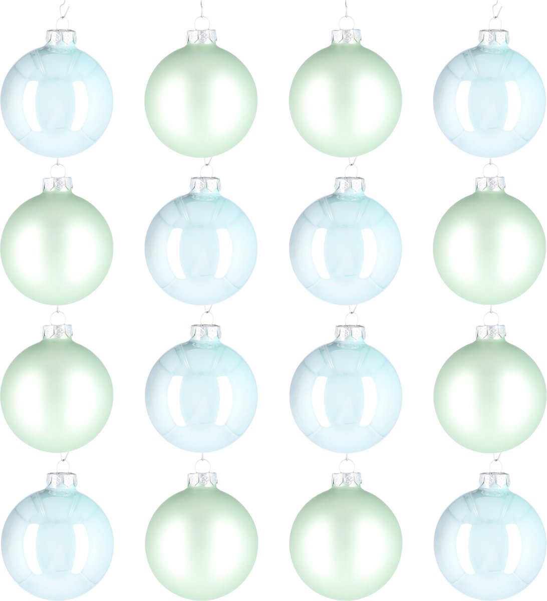 Glazen kerstballen - Set van 16 stuks/80mm - Luxe kerst decoratie - Sfeervolle kerstversiering voor in de kerstboom - Glas - Oyster Grey - Lichtgrijs