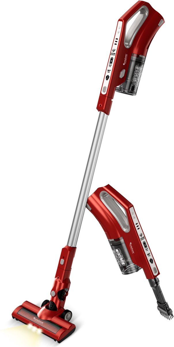 TurboTronic VS280 Draadloze Steelstofzuiger met Kruimeldief – Rood