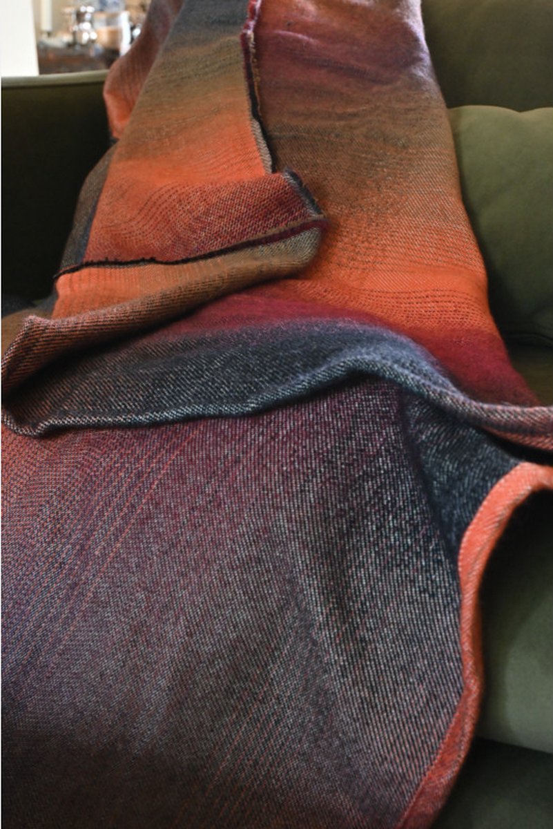 Yaro Deken Yaro Blanket Multicolor White Grey Orange Rainbow Wool, gemaakt van katoen en wol, 150 x 200 cm, woondeken, van natuurlijke materialen regenboog oranje bruin
