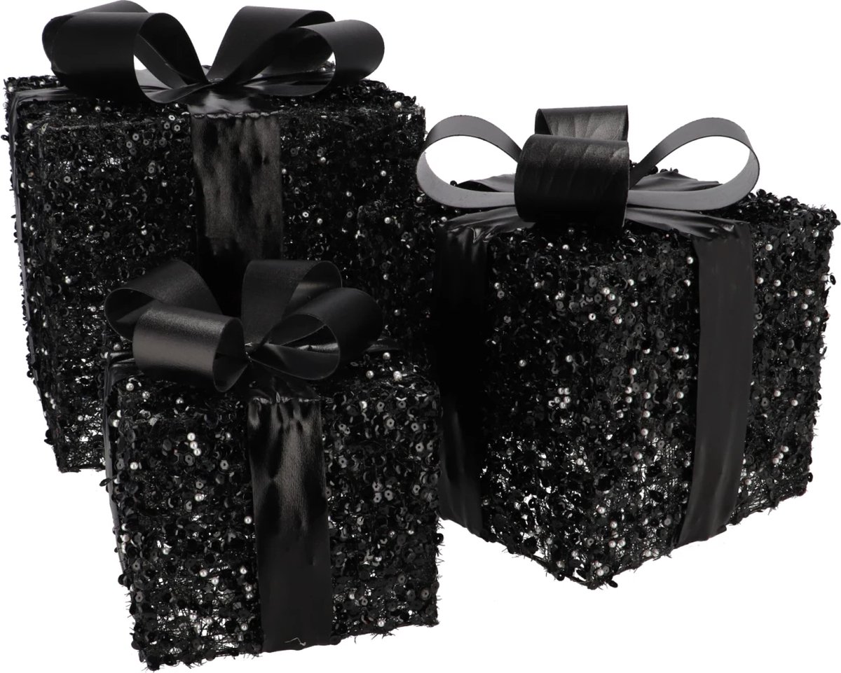 Sparkle giftbox black 25x20cm set van 3 met lampjes