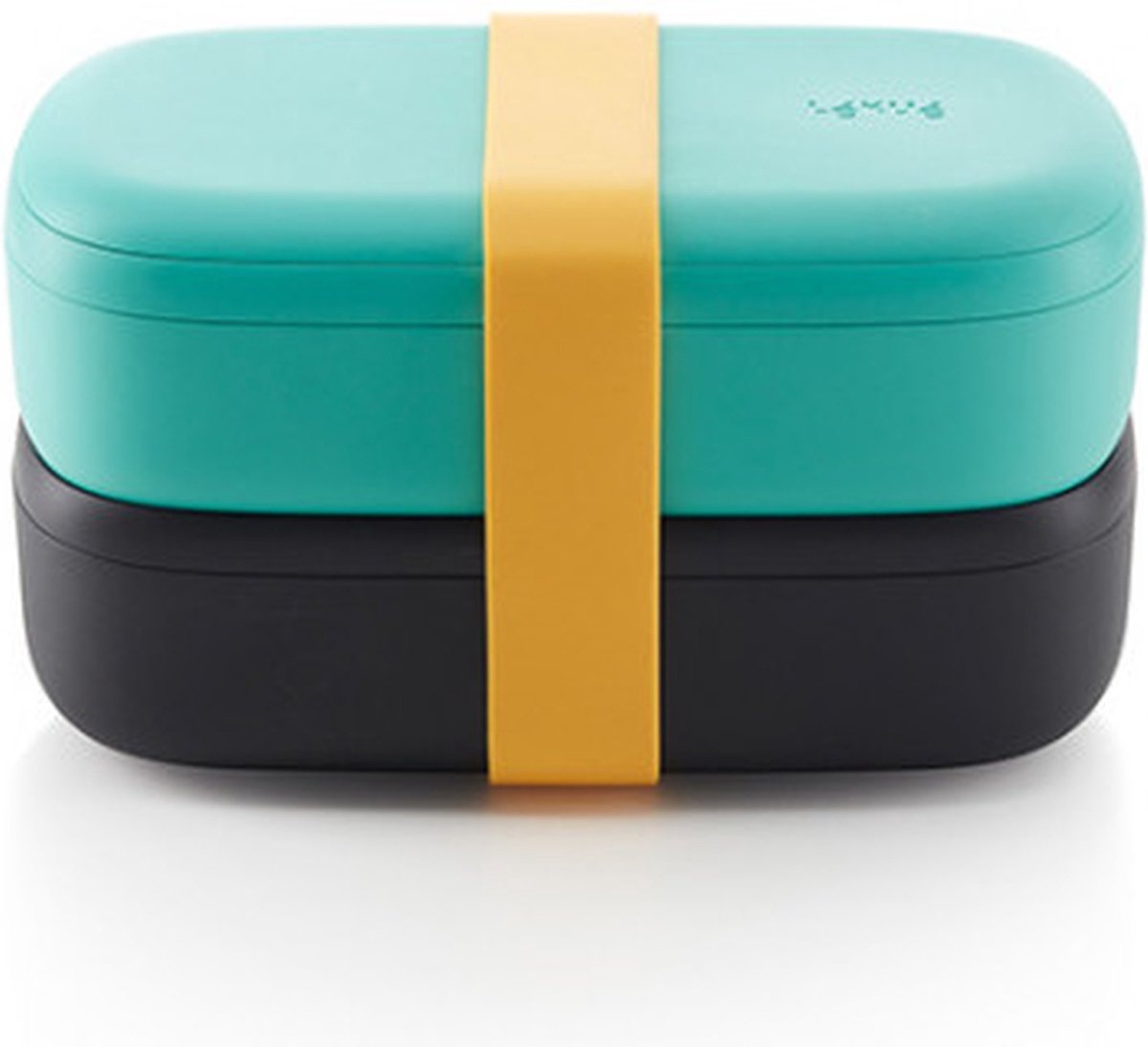 Goedkoopste Lékué dubbele lunchbox uit kunststof met silicone band zwart en muntgroen 1L