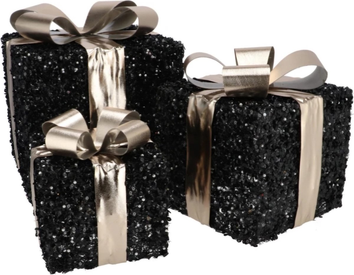 Sparkle giftbox black/gold 25x20cm set van 3 inclusief lampjes