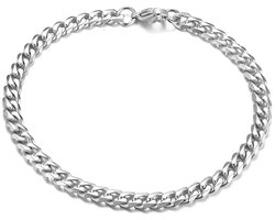 Cuban Link Heren Armband - Dikke Schakel - 5mm - Zilver kleurig - Schakelarmband - Armbanden - Vaderdag Cadeau Geschenk - Mannen Cadeautjes Accesoires